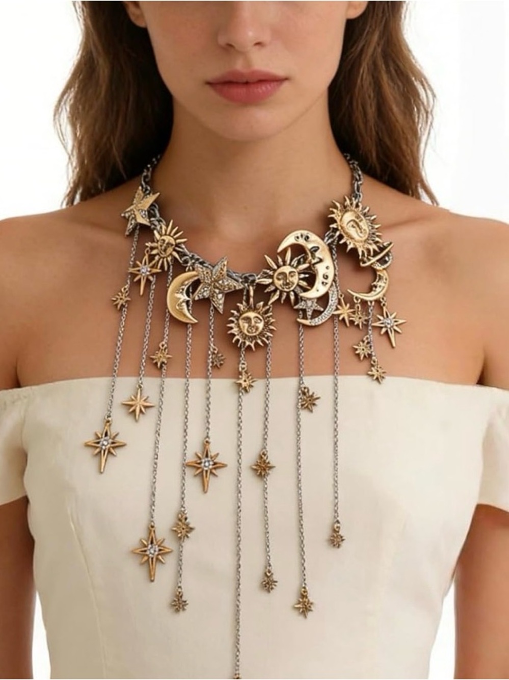 Gold Celestial Sun, Moon & Star Layered Necklace - Picture 3 of 8
